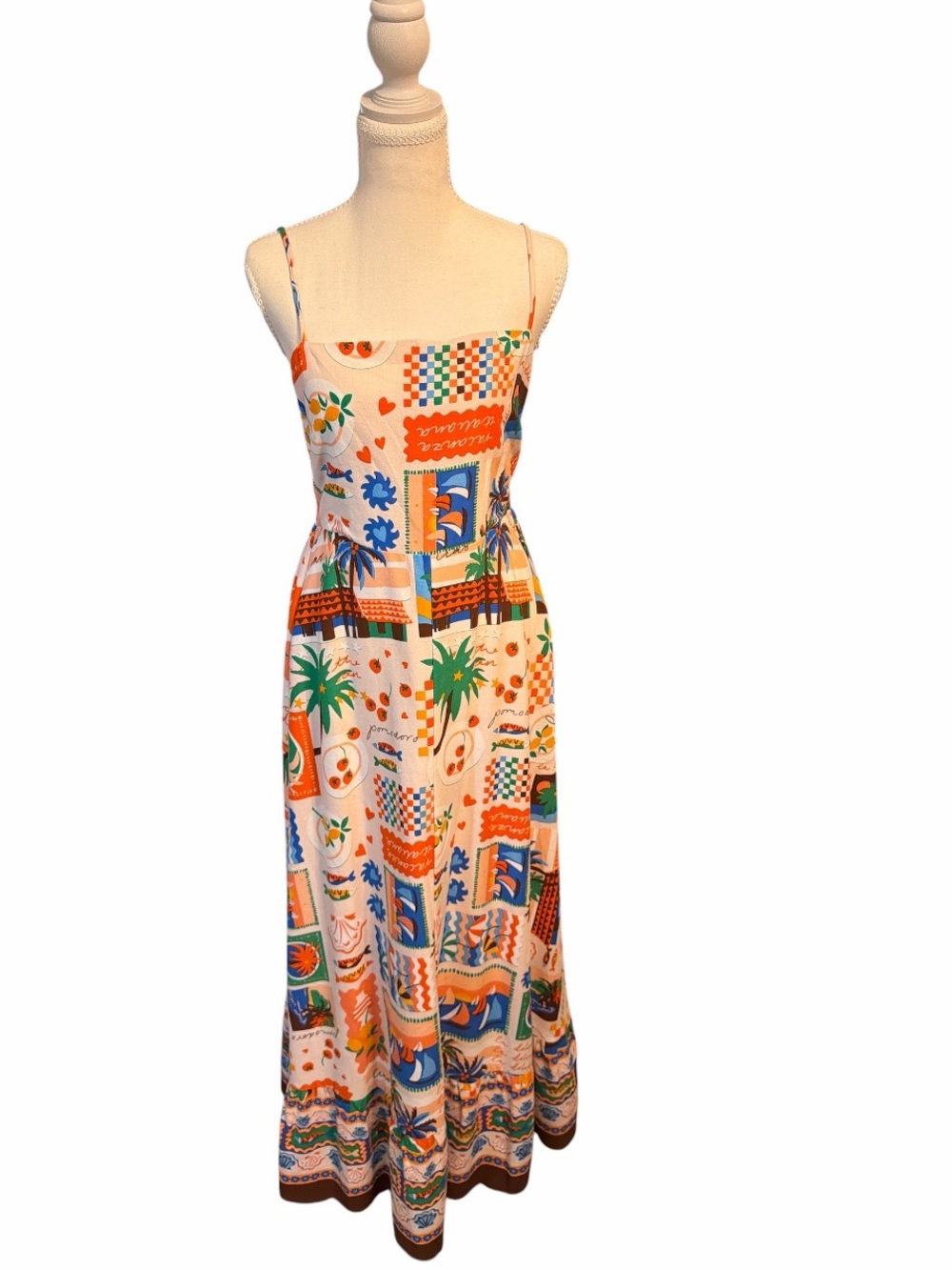 Sugar Lips Amalfi Coast Mediterranean Print Maxi Dress NWT Smocked Back M